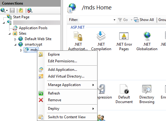 Right-Click on TDE App in IIS is shown to end user
