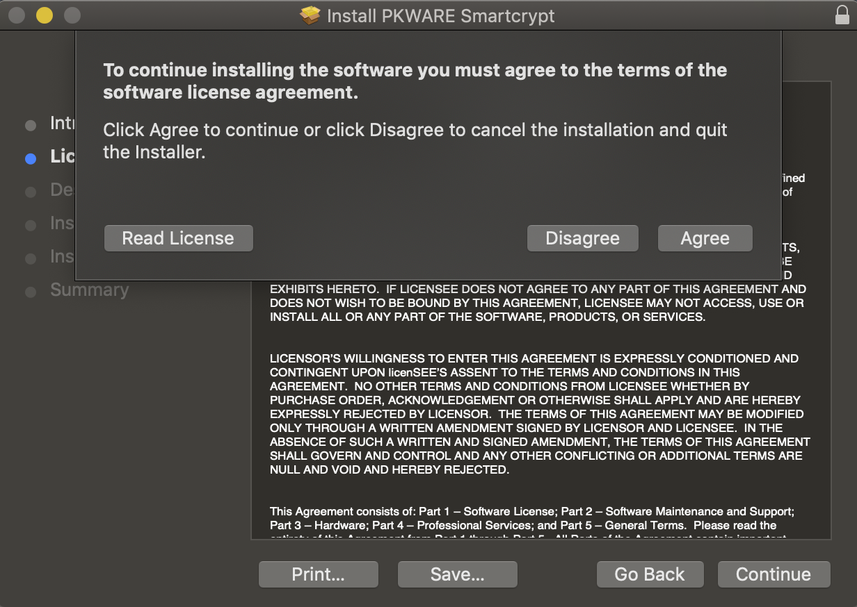 License Agreement is shown to the end user