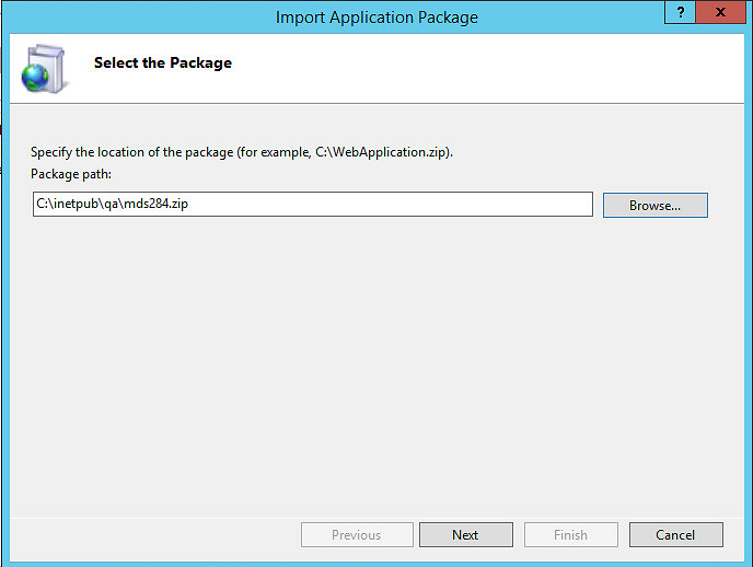 Navigate to web deploy package