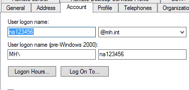 Active Directory user account tab