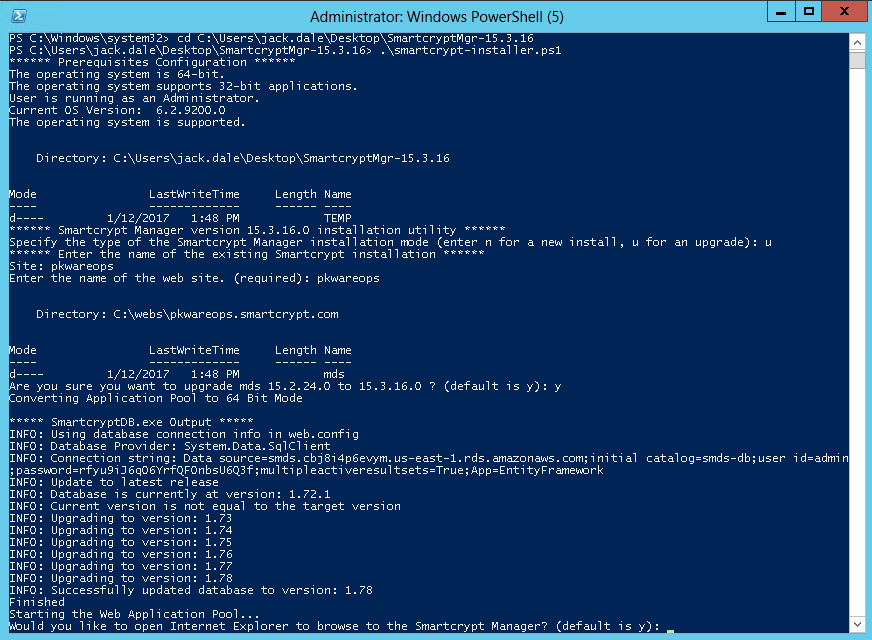 Finished update via powershell