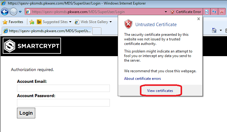 Viewing untrusted certificate in website