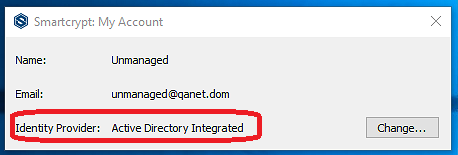 My Account showing Active Directory Integrated