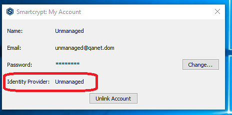 Unmanaged account screen - Note no possible password recovery