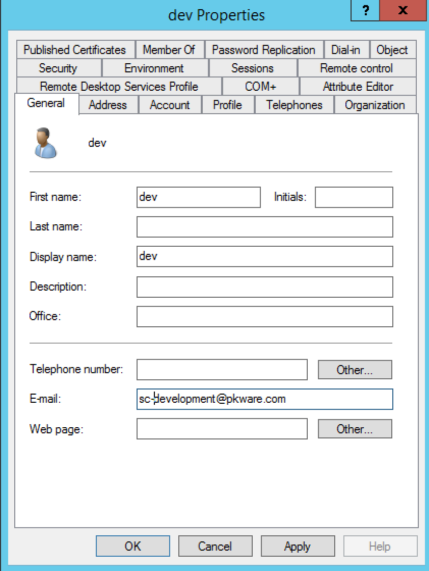 Active Directory User General Tab