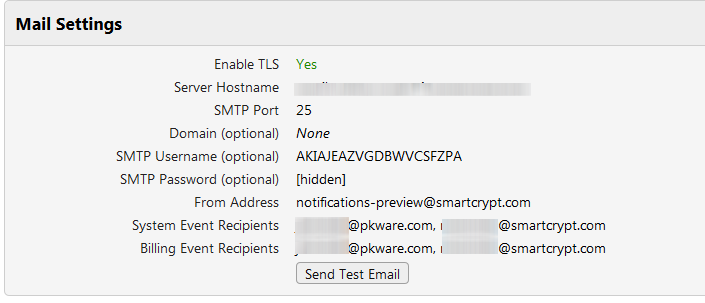 Smartcrypt email settings and configuration