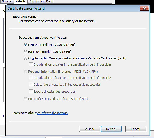 Exporting a certificate
