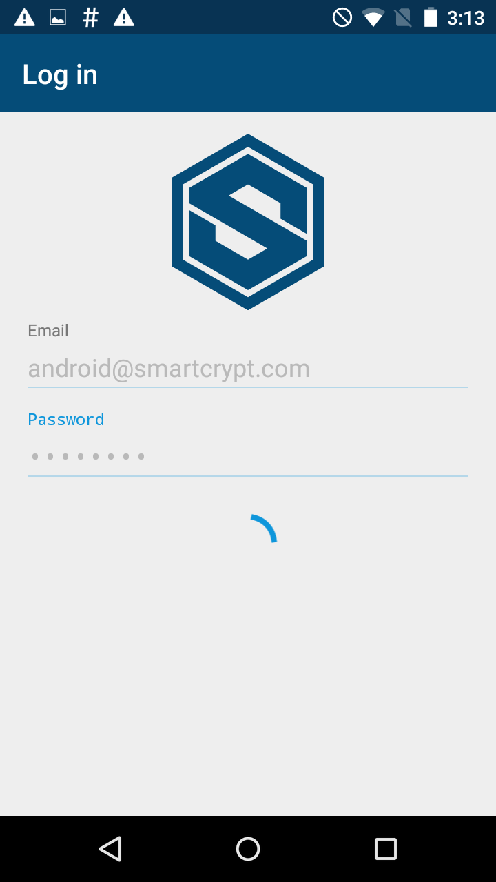 Log in page for mobile on Android