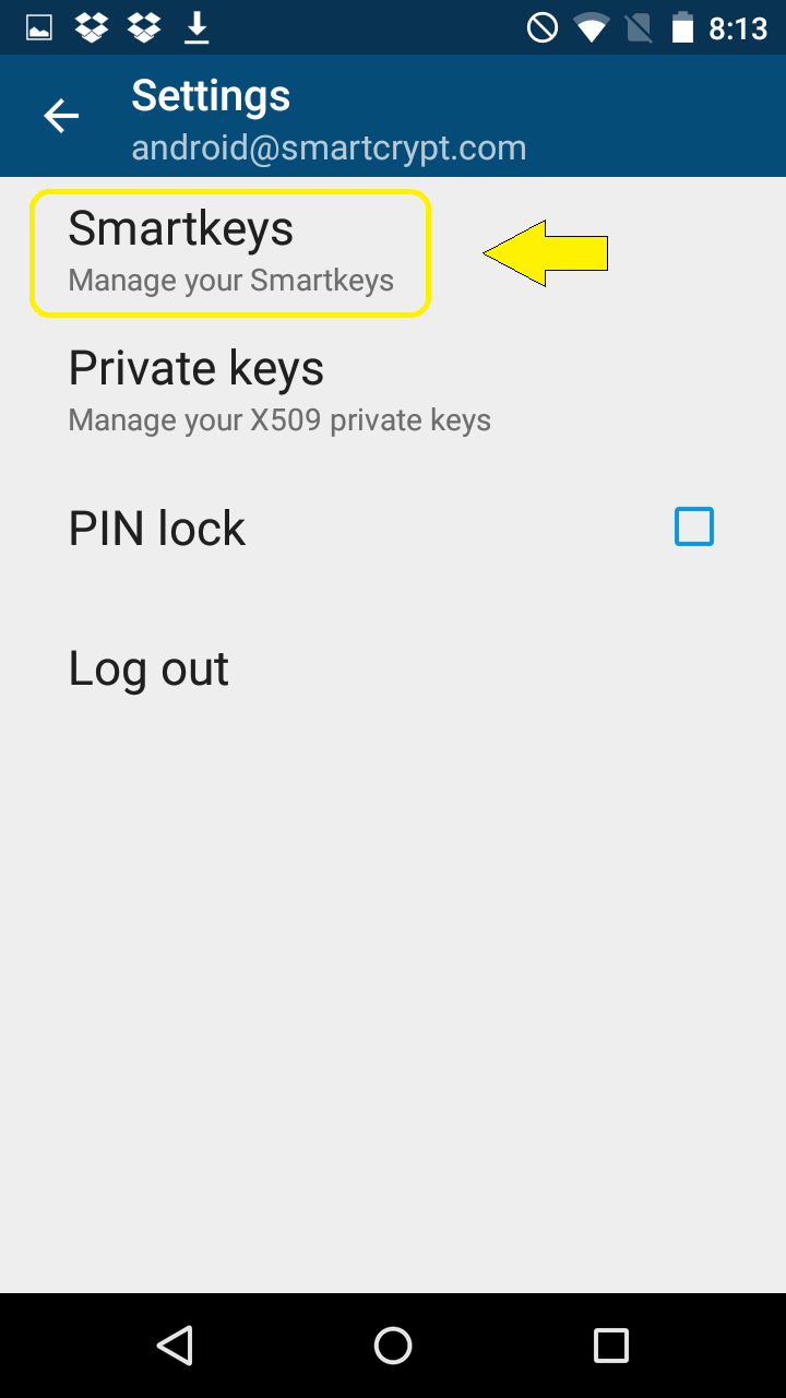User on the Settings Page and clicks Smartkeys prompt 