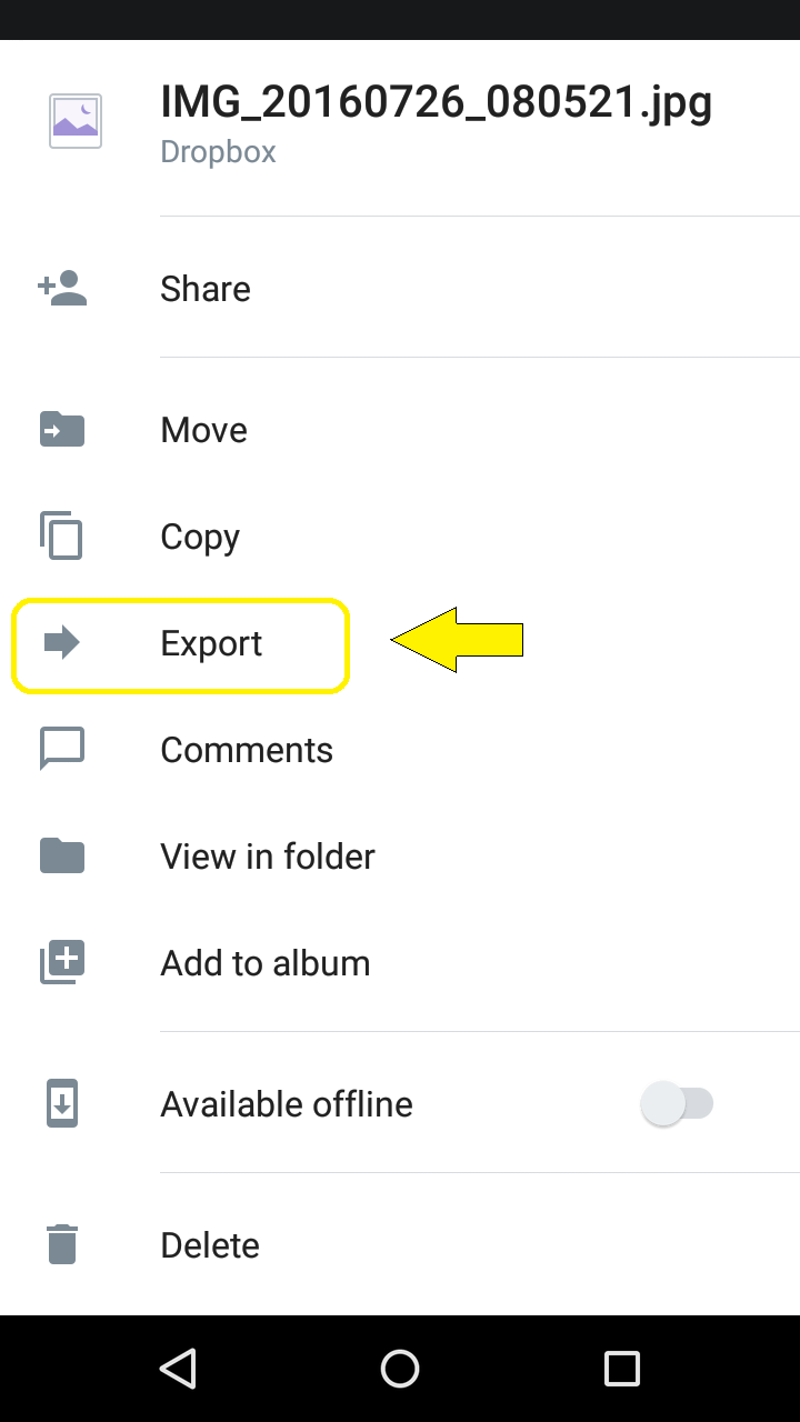 User clicks Export to export the file