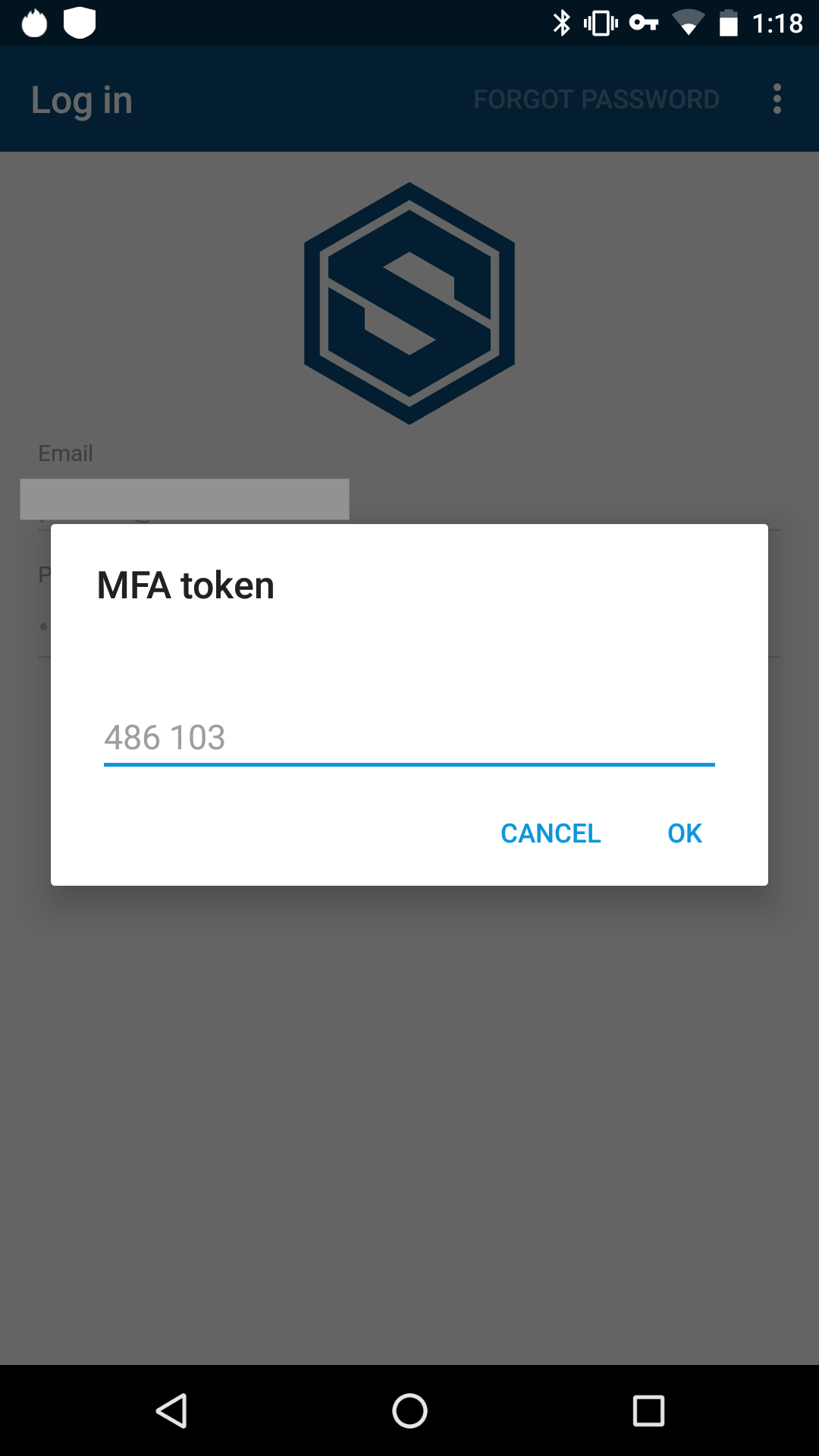 MFA Token Prompt for TOTP entry