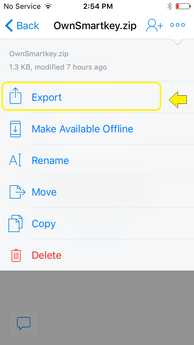 User selects the Export button