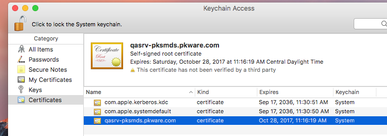 New certificate in keychain is shown to the end user